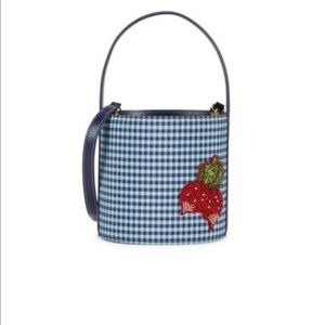 staud bissett gingham bucket bag blue